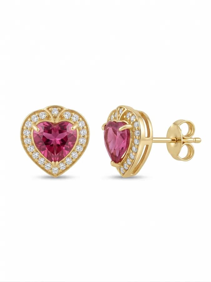 Pink Topaz Heart Stud Earrings