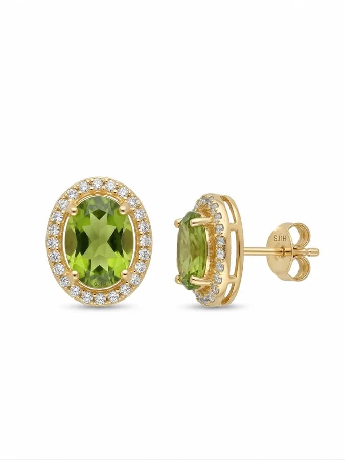 Peridot Halo Stud Earrings